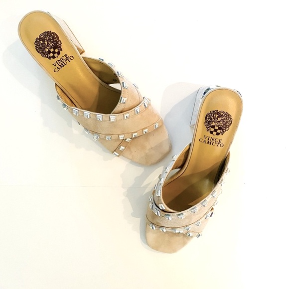 Slides with Block Heal in Tan Suede & Silver Detailing - Like New Condition - Picture 12 of 16